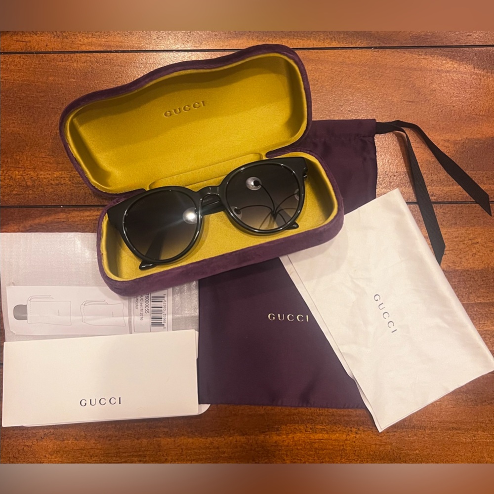 Gucci Black Sunglasses with Purple and Gold Case